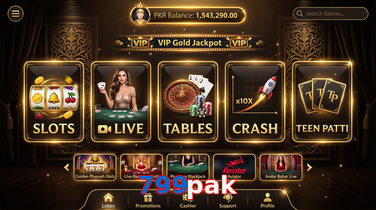Main screen of 799Pak casino page for PK players